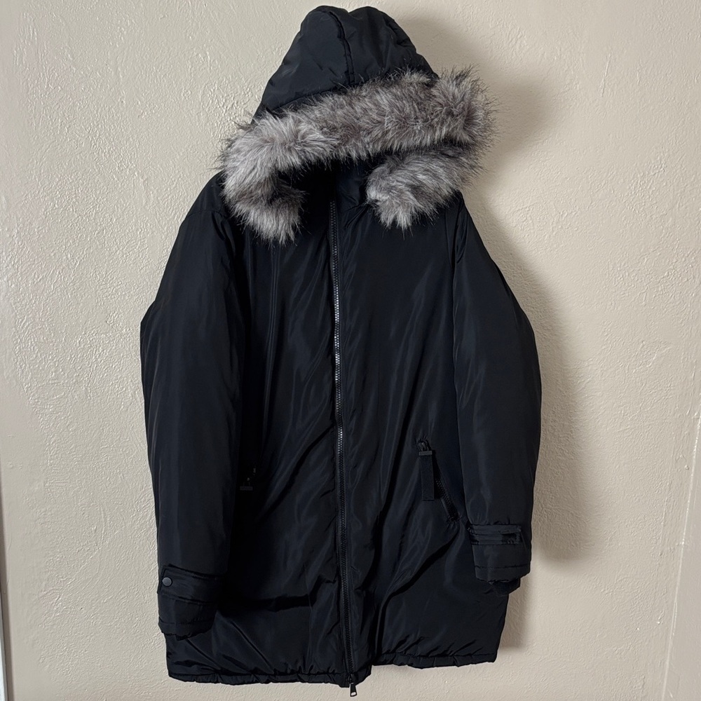 Lane Bryant Black Puffer Coat with Faux Fur Hood Medium/Large 10/12 Heavy Warm
